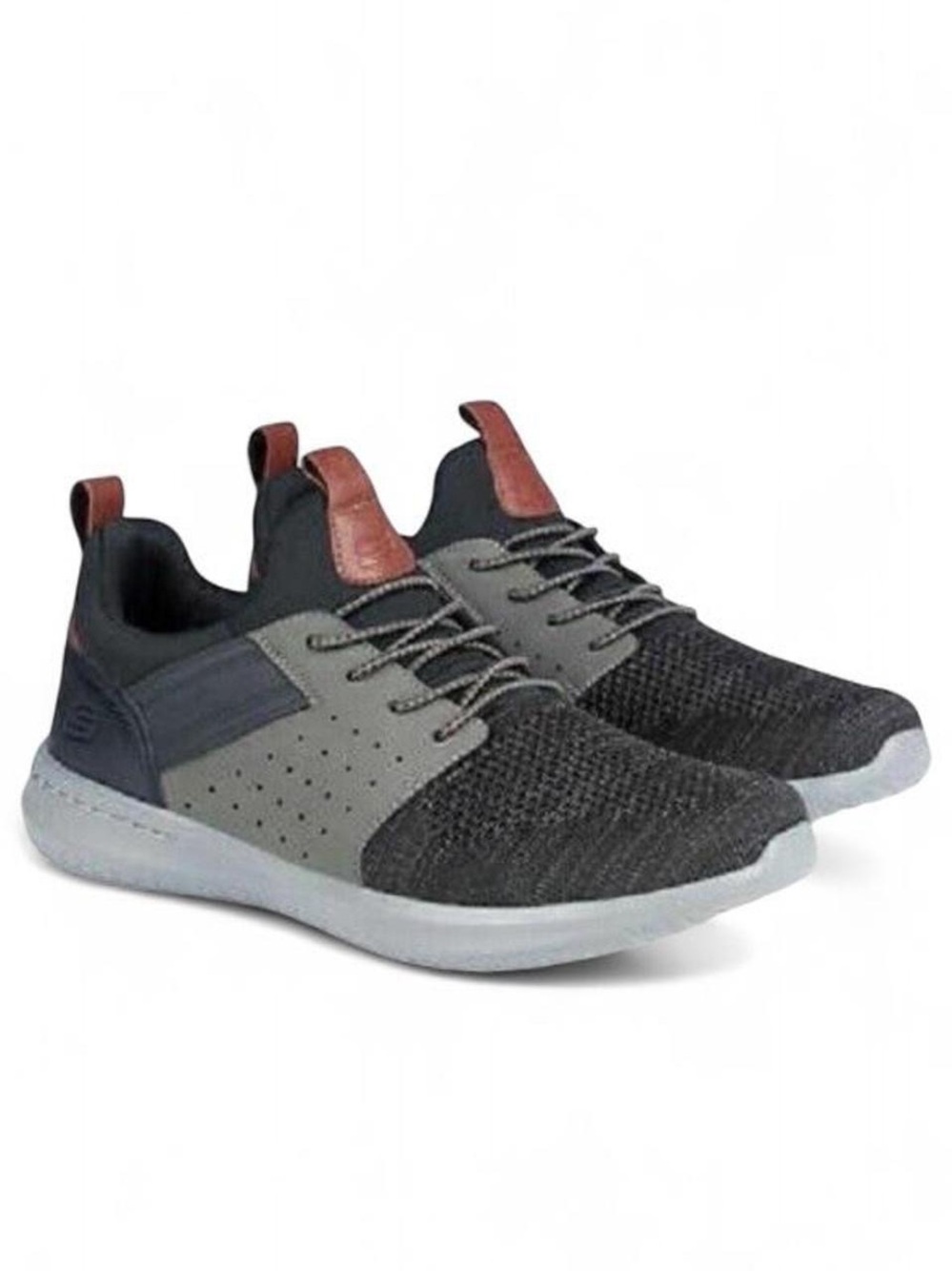 Skechers Men’s Black and Brown Knit Lace-Up Athletic Sneakers